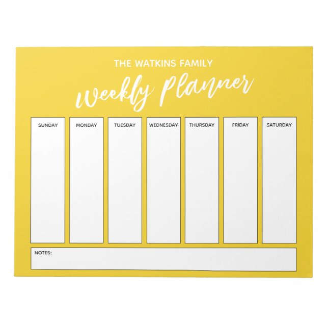 Handwriting, Simple Weekly Planner Bright Mustard Notepad (Front)