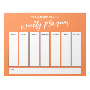 Handwriting, Simple Weekly Planner Bright Orange Notepad