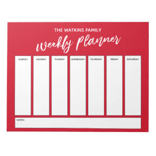 Handwriting, Simple Weekly Planner Cherry Red Notepad