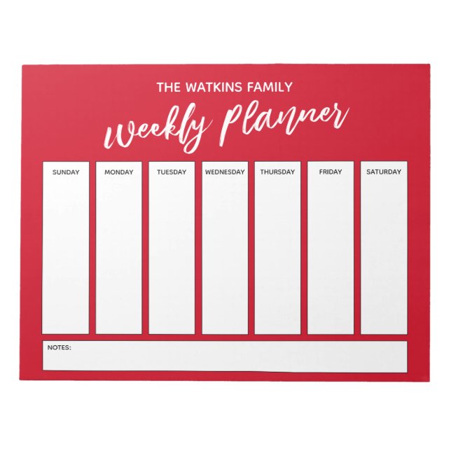 Handwriting, Simple Weekly Planner Cherry Red Notepad (Front)