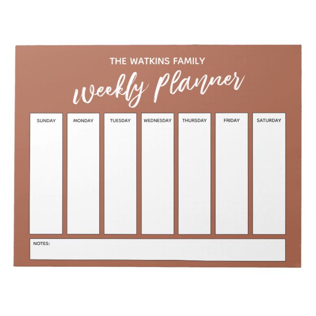 Handwriting, Simple Weekly Planner Cinnamon Notepad (Front)