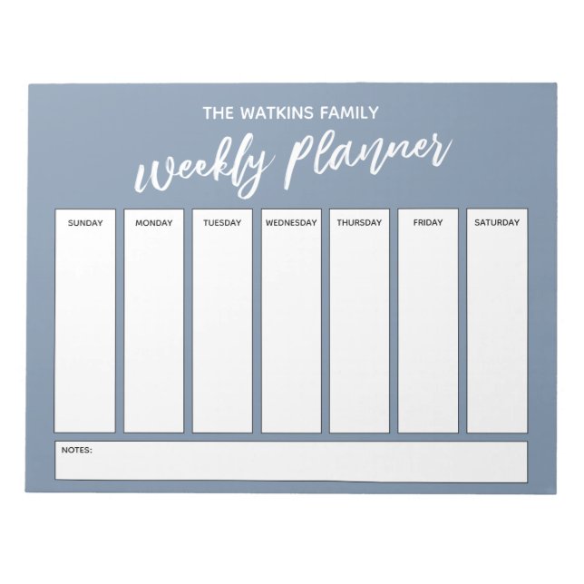 Handwriting Simple Weekly Planner Denim Blue Notepad (Front)