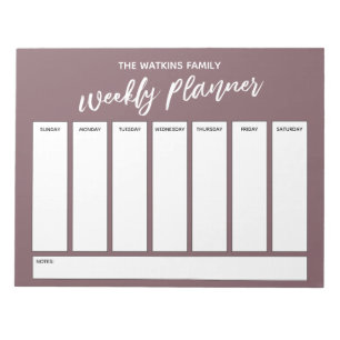 Handwriting, Simple Weekly Planner Mauve Pink Notepad