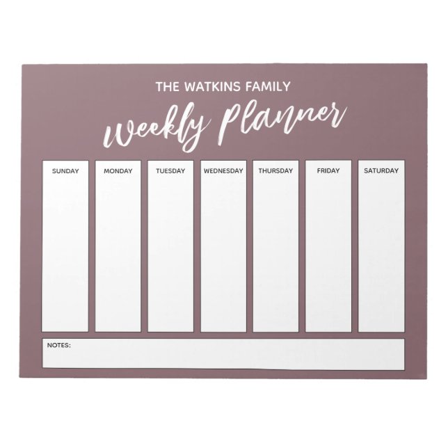 Handwriting, Simple Weekly Planner Mauve Pink Notepad (Front)