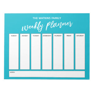 Handwriting, Simple Weekly Planner Scuba Blue Notepad