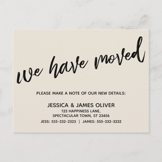 Handwriting Simple We've Moved Typography Cream Postcard (Front)