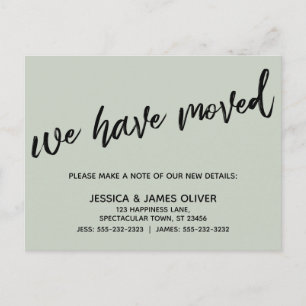 Handwriting Simple We've Moved Typography Sage Postcard