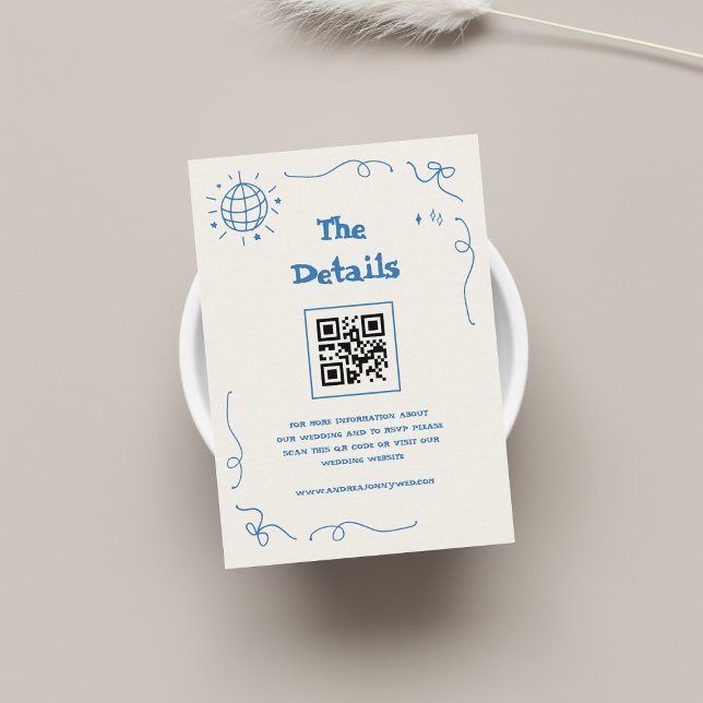 Handwriting Style Script QR Code Wedding Details Enclosure Card (Creator Uploaded)