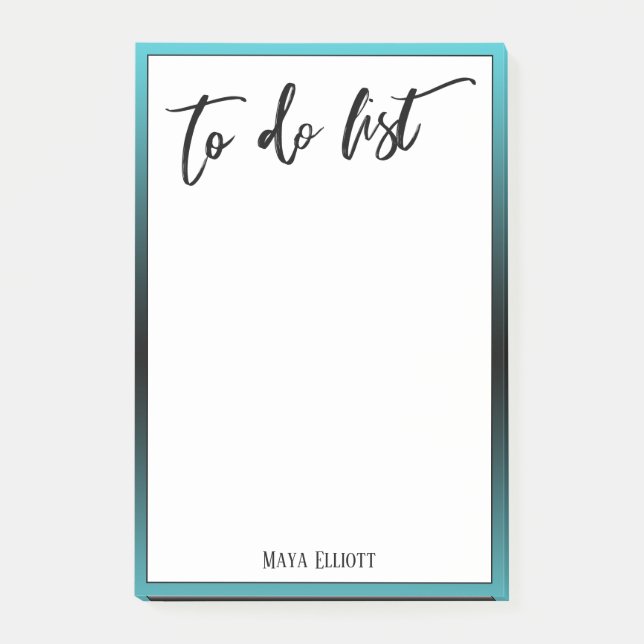 Handwriting To Do List Aqua Black Ombre Border Post-it Notes (Front)