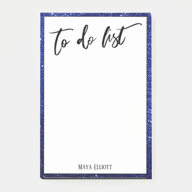 Handwriting To Do List Blue Glitter Border, Name Post-it Notes (Front)