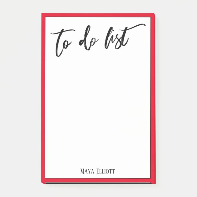 Handwriting To Do List Bright Cherry Red Border Post-it Notes (Front)