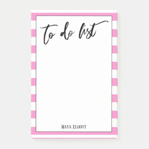 Handwriting To Do List Bright Pink White Stripes Post-it Notes