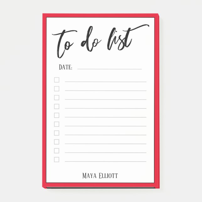Handwriting To Do List Bright Red Border Lined Post-it Notes (Front)