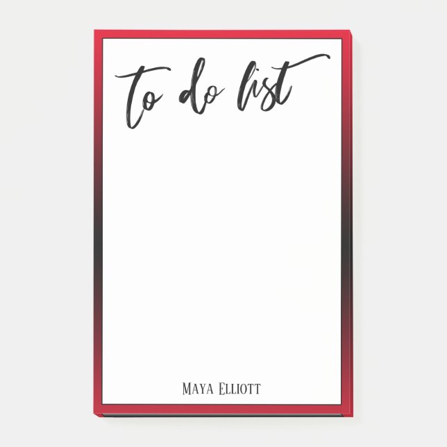 Handwriting To Do List Bright Red Ombre Border Post-it Notes (Front)