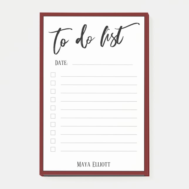 Handwriting To Do List Dark Burgundy Border Lined Post-it Notes (Front)