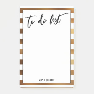 Handwriting To Do List Gold and White Stripes Post-it Notes