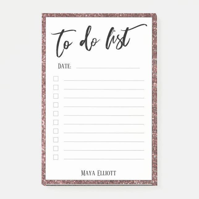 Handwriting To Do List Rose Gold Glitter Border Post-it Notes (Front)
