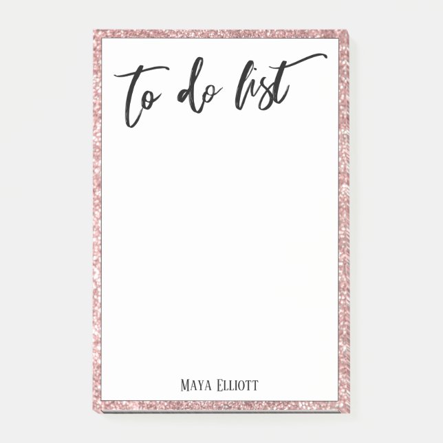 Handwriting To Do List Rose Gold Glitter Border Post-it Notes (Front)