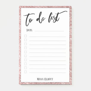 Handwriting To Do List Rose Gold Glitter Border Post-it Notes