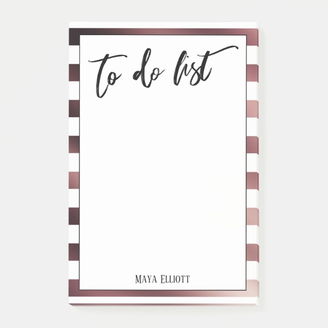 Handwriting To Do List Rose Gold White Stripes Post-it Notes (Front)