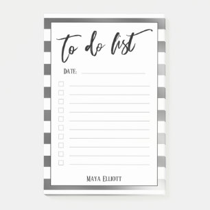 Handwriting To Do List Silver White Stripes, Lined Post-it Notes