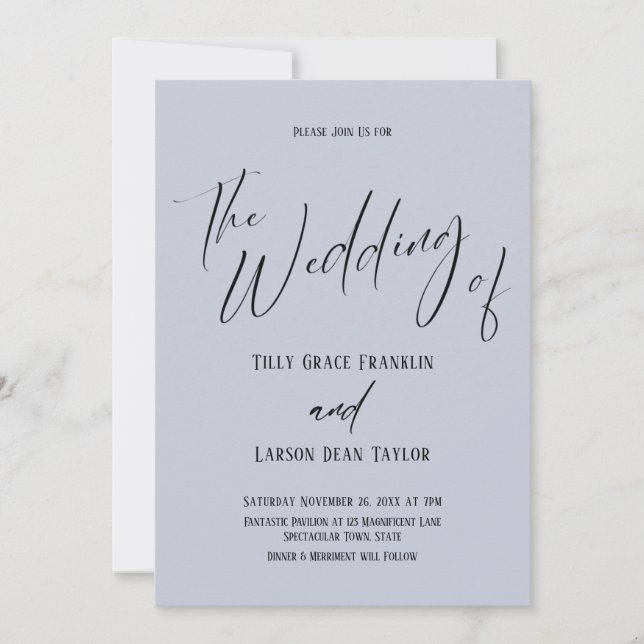 Handwriting Typography The Wedding Of Dusty Blue Invitation (Front)