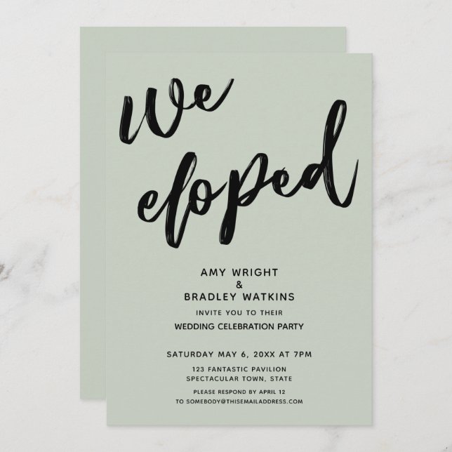 Handwriting We Eloped Wedding Reception Sage Green Invitation (Front/Back)