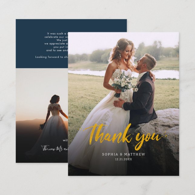  Handwriting Wedding Day Photo Thank You Card (Front/Back)