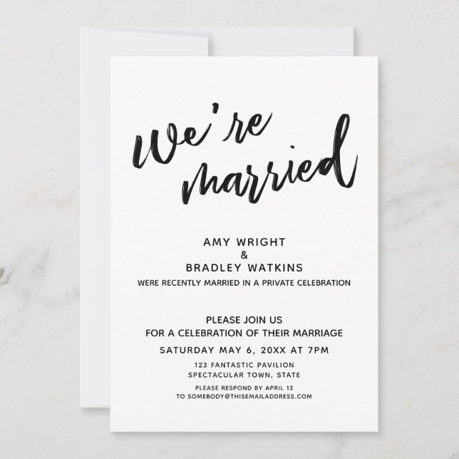 Handwriting We're Married Post-Wedding Reception Invitation (Front)