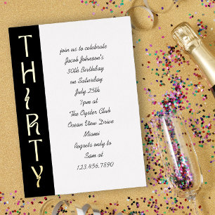 Handwritten 30th Birthday Black White and Gold