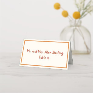 Handwritten 70s Burnt Orange Bold Border Wedding  Place Card