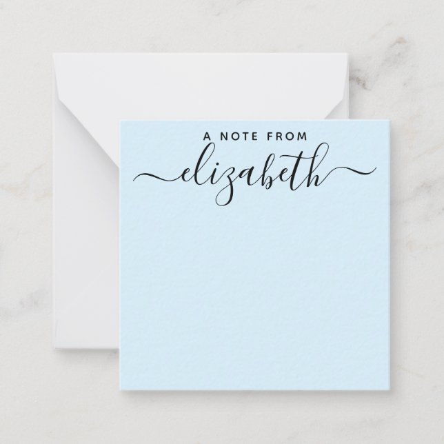 Handwritten A Note From Script Name Light Blue Card (Front)