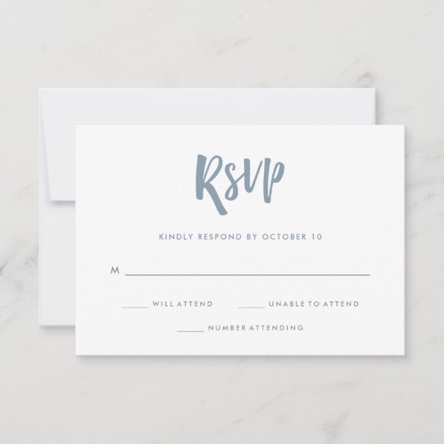 Handwritten and Modern | Dusty Blue Wedding RSVP Card (Front)