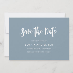 Handwritten and Modern   Dusty Blue with Photo Save The Date