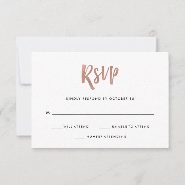 Handwritten and Modern | Faux Rose Gold Wedding RSVP Card (Front)