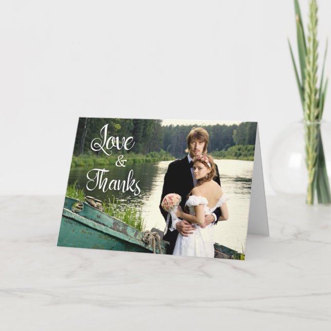 Handwritten Artistic 2 Photo Wedding Thank You Card (Front)