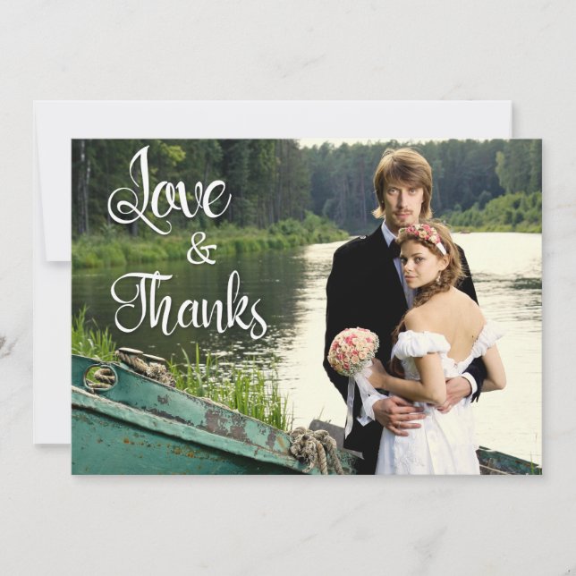 Handwritten Artistic Wedding Photo Thank You Card (Front)
