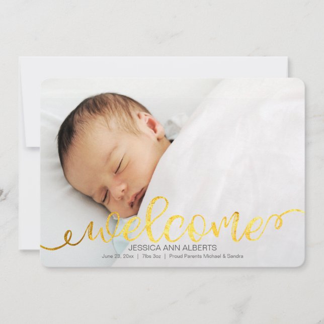 Handwritten Baby Birth Photo Announcement Card (Front)