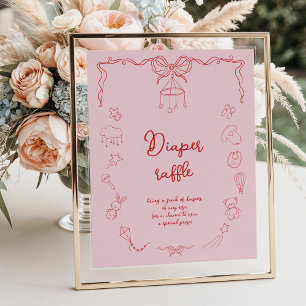 Handwritten Baby Shower, Girl Diaper Raffle Poster