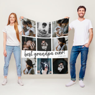 Handwritten Best Grandpa Ever 9 Photo Collage Fleece Blanket