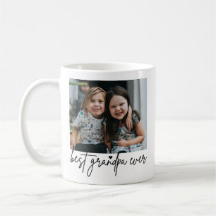 Handwritten Best Grandpa Ever Modern 2-Photo Coffee Mug