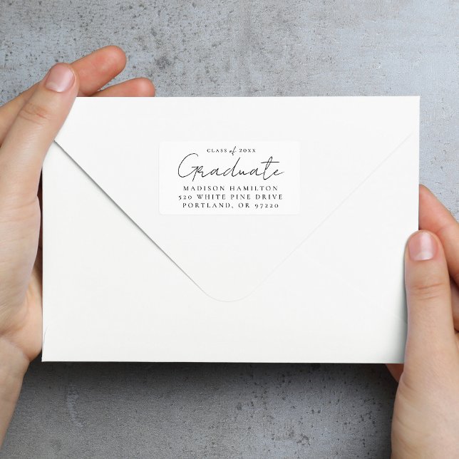 Handwritten Black Script Graduation Return Address Label (Creator Uploaded)
