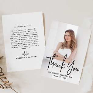 Handwritten Black Script Photo Graduation Thank You Card