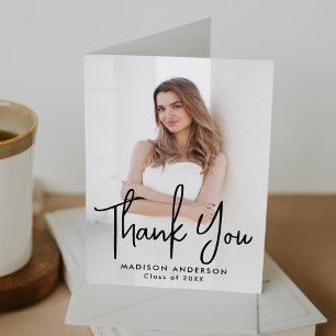 Handwritten Black Script Photo Graduation Thank You Card
