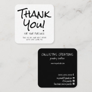 Handwritten Black White Customer Thank You Square Business Card