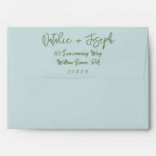 Handwritten Blue Green Whimsical Unique ModWedding Envelope