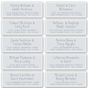 Handwritten Blue Wedding Guest Address Labels