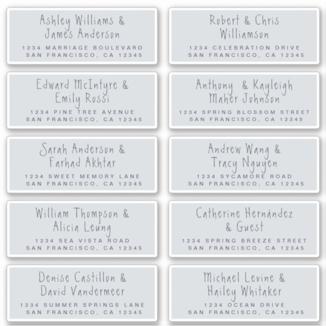 Handwritten Blue Wedding Guest Address Labels (Front)