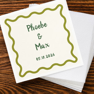 Handwritten Bold Whimsical Wavy Border Wedding  Napkin
