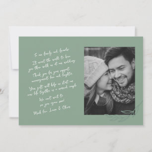 Handwritten Botanical Green Two Photo Thank You Announcement